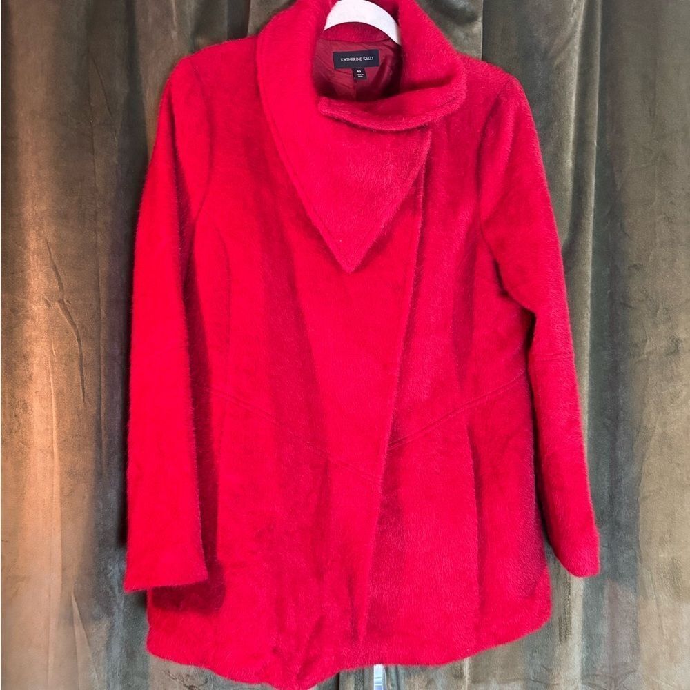 Katherine Kelly Alpaca Wool Coat Red Envelope Collar Statement Coat Size 10